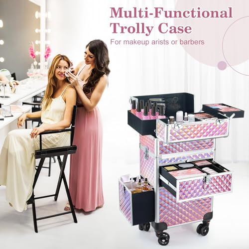 Professional Rolling Makeup Train Case with 360° Swivel Wheels, Large Storage Traveling Cart Trunk Y9925