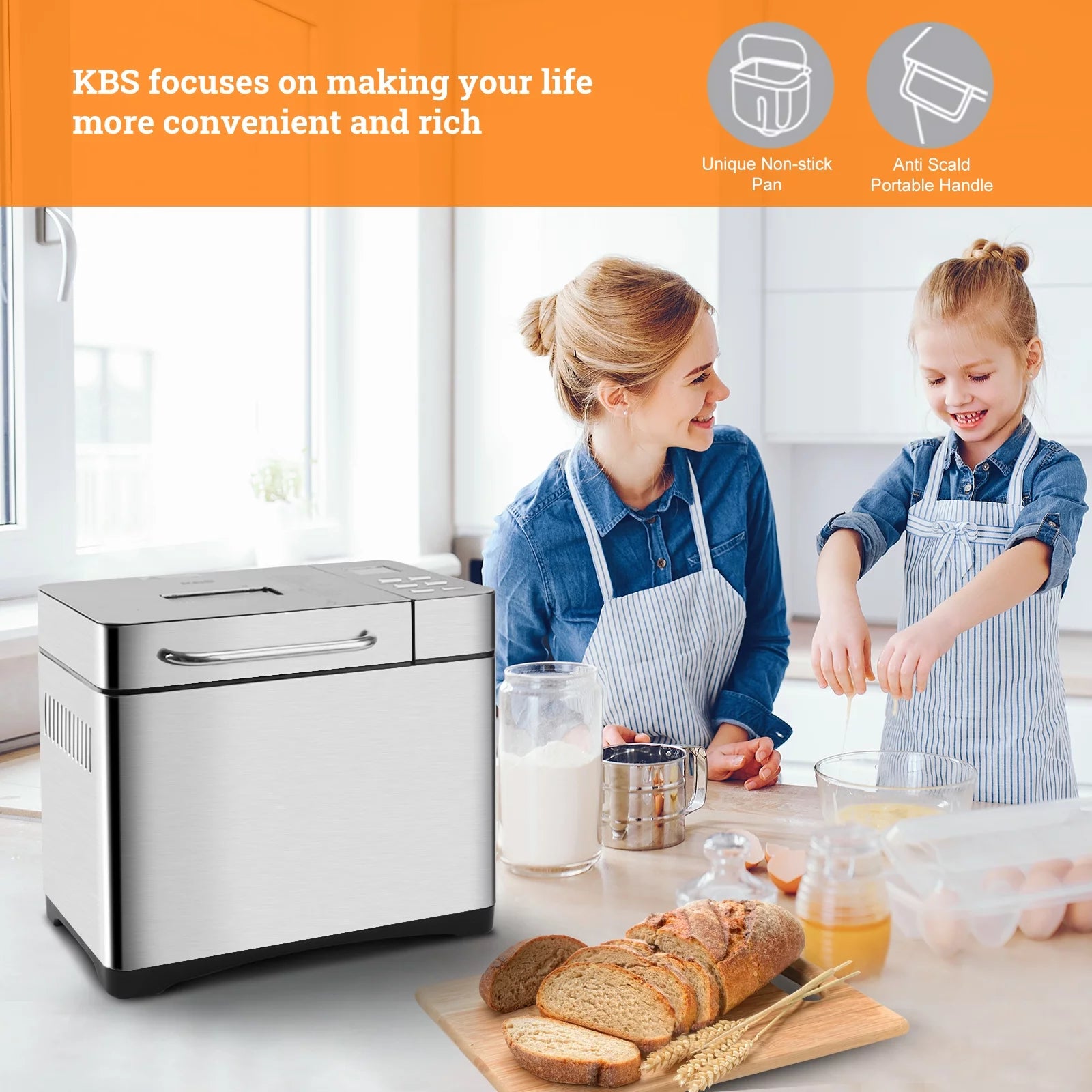 KBS 19-in-1 2LB Bread Maker Machine Stainless Steel W5244