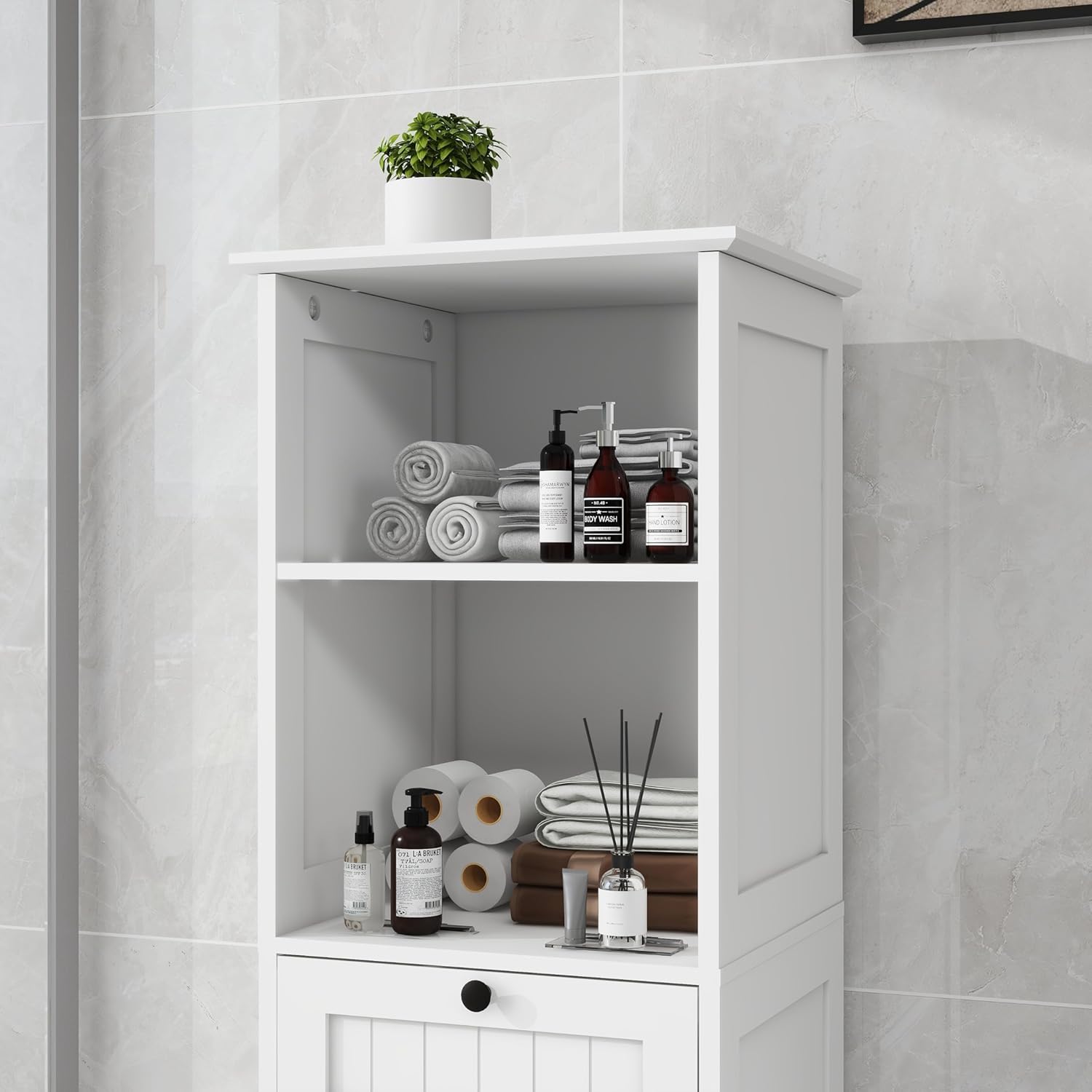 Compact Laundry Sorter Cabinet with Tilt-Out Basket Drawer, White P100