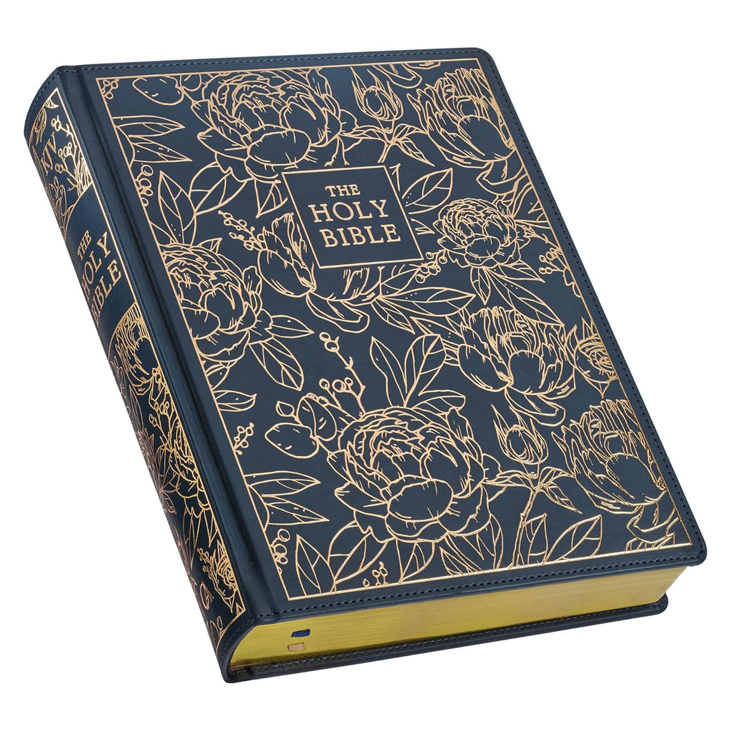 KJV Holy Bible, Large Print Note-taking Bible, Faux Leather Hardcover - King James Version, Navy w/Gold Floral (KJV Note Taking Bible)