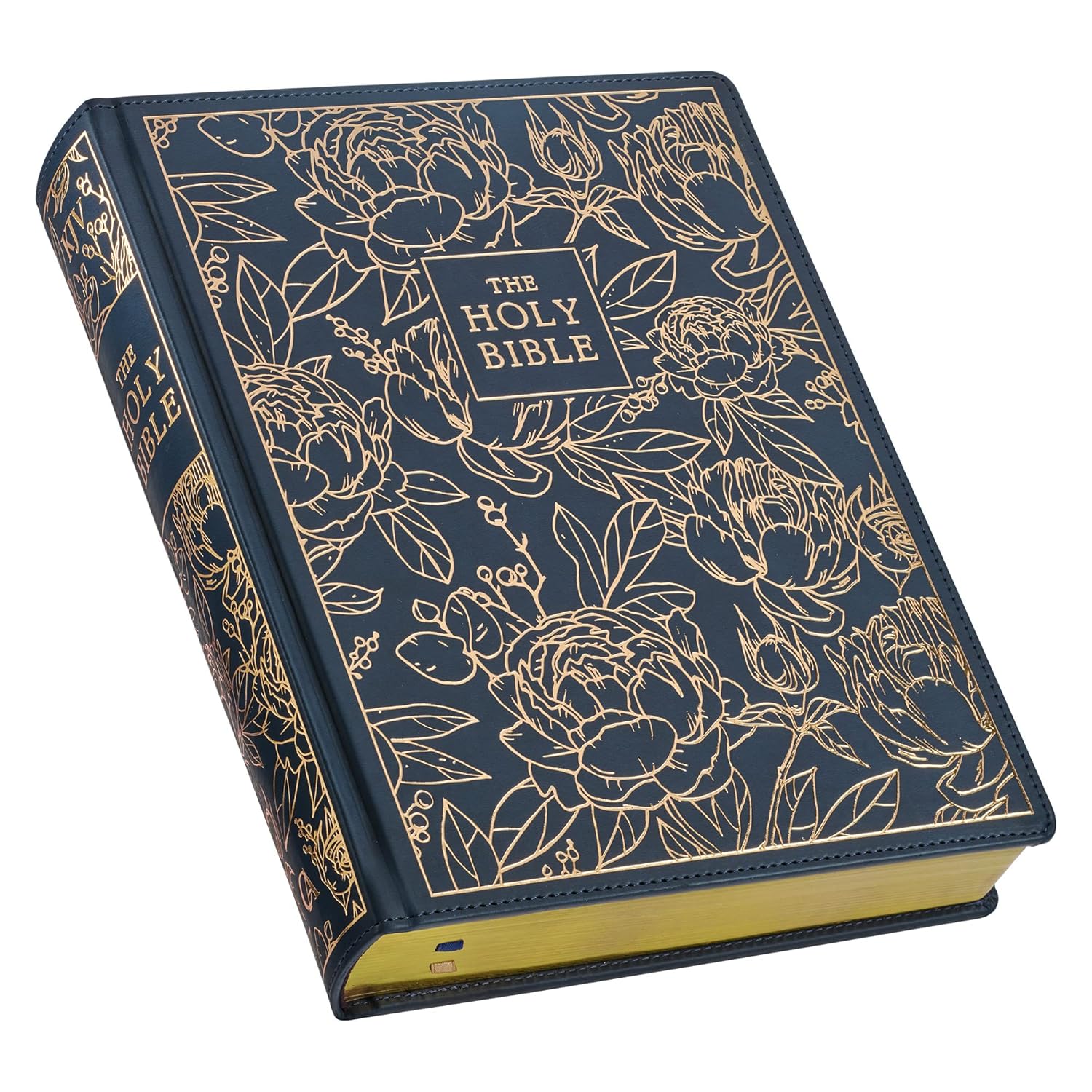 KJV Holy Bible, Large Print Note-taking Bible, Faux Leather Hardcover - King James Version, Navy w/Gold Floral (KJV Note Taking Bible)