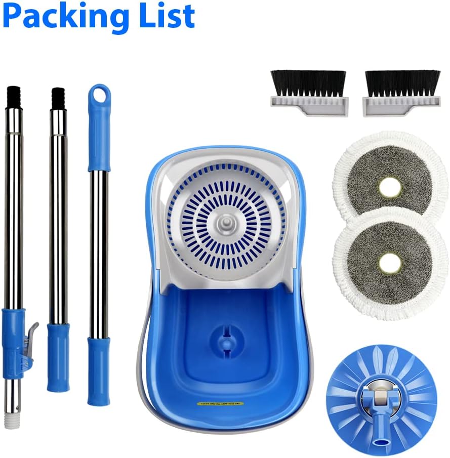MASTERTOP Spin Mop and Bucket with Wringer, Microfiber Floor Cleaning System, Stainless Steel Handle, 5 Reusable Pads H3282