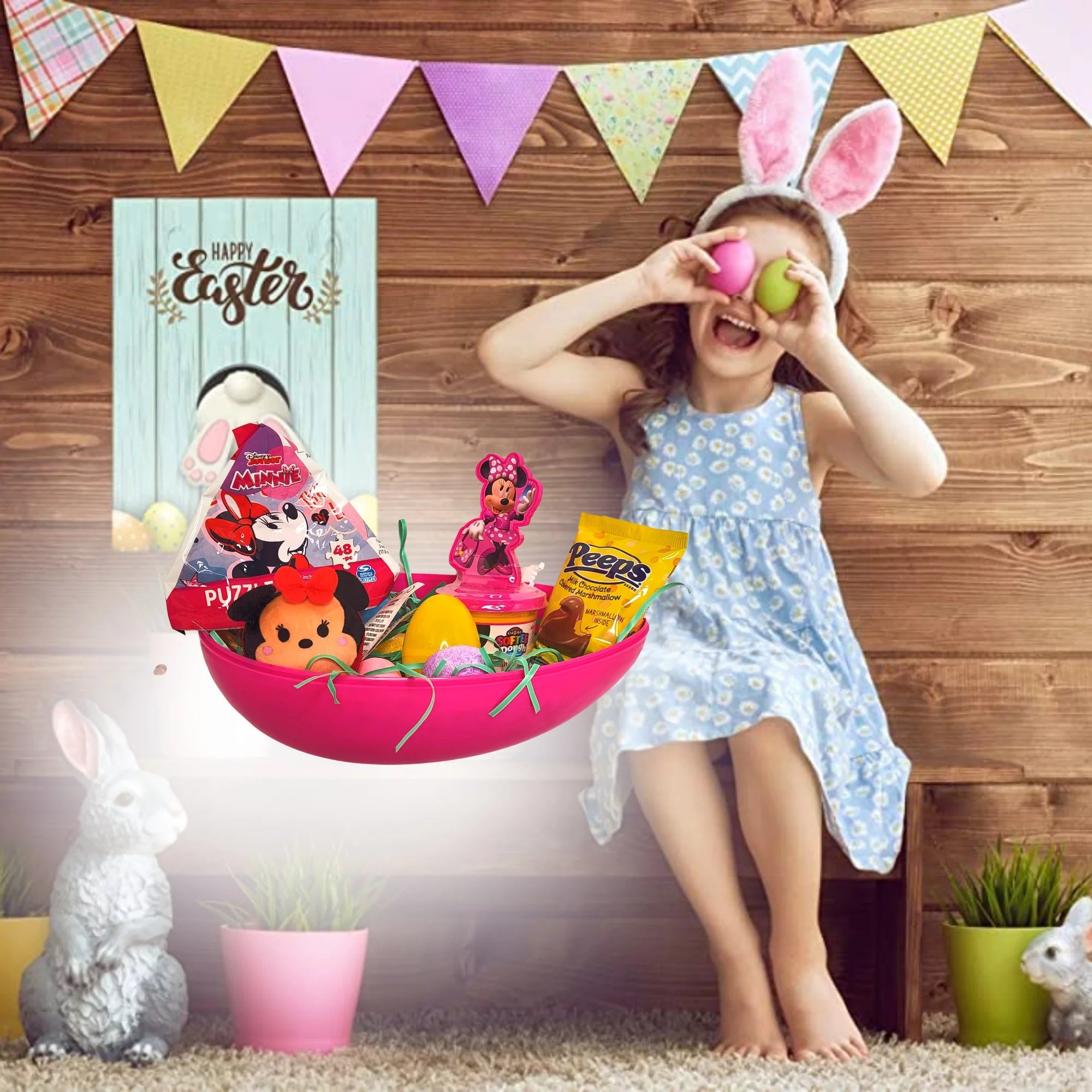 Happy Easter Basket Pre-Filled Jumbo Egg with Minnie Mouse Plush Toy & Candies V69598