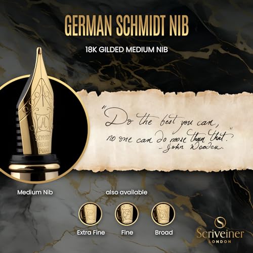 Scriveiner Black Green Fountain Pen with Chrome Finish, Schmidt Nib Medium Y421885