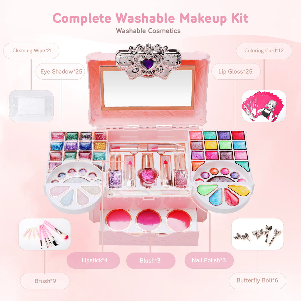 Welltop Kids Makeup Kit Toys for Girls 90 Pcs Washable Play Set H8334