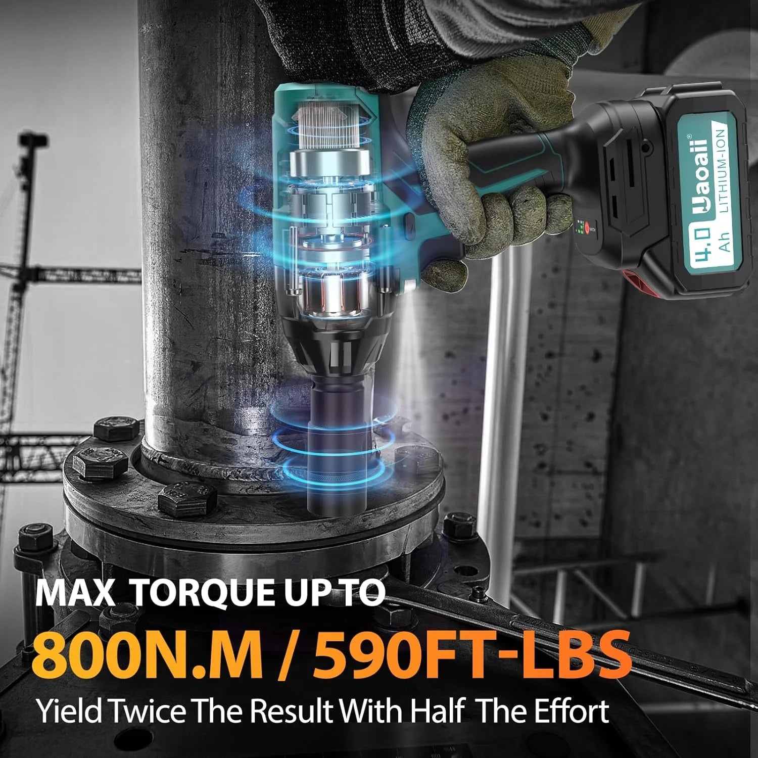 YGDU 1000Nm Cordless Impact Wrench 1/2 with 2x 4.0Ah Batteries & Charger S7661