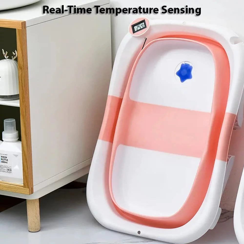 SHANNA Collapsible Newborn Bath Tub with Pillow and Temperature Sensor, Pink Y3888