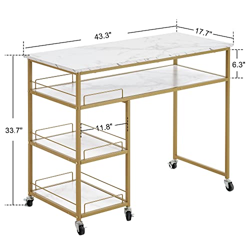 BarberPub Multifunctional Nail Table with Rolling Wheels, White V4614