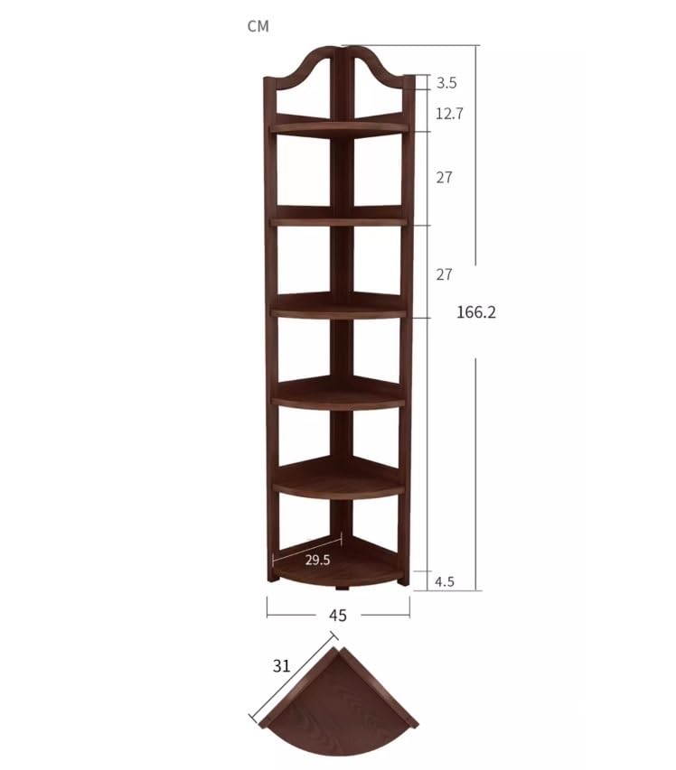 6 Tier Wooden Corner Bookshelf Bookcase Tall Narrow Storage H7121