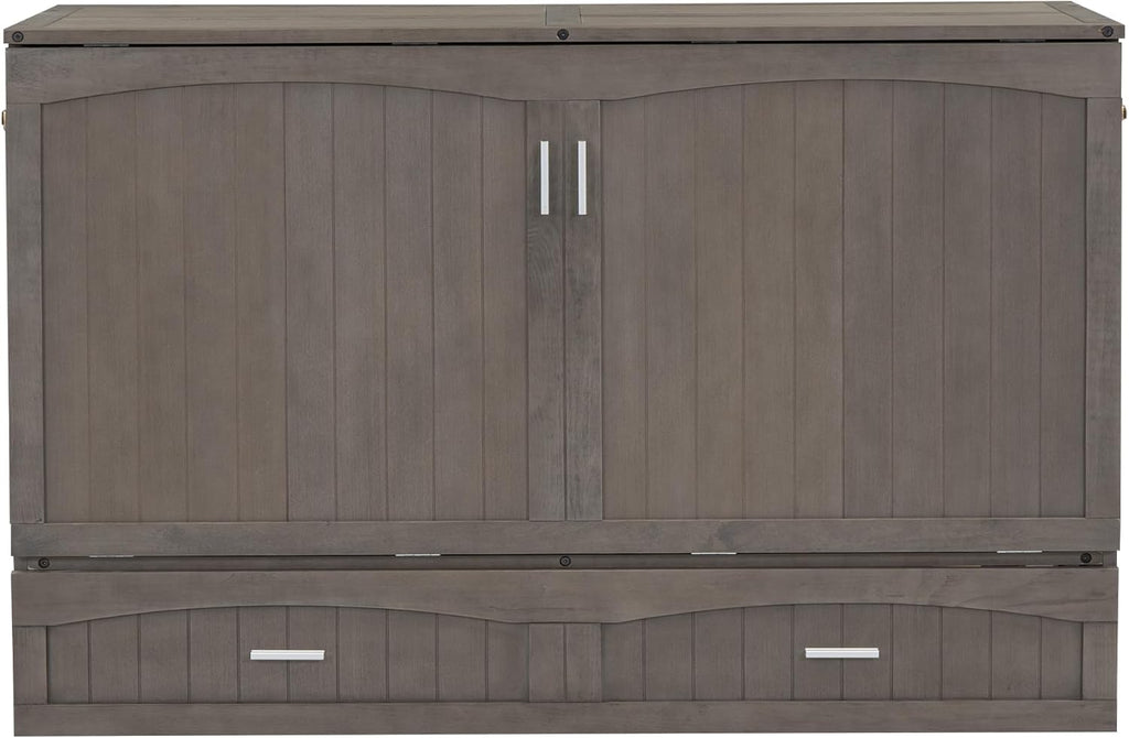 Queen Murphy Bed Cabinet with Drawer and Charging Station, 63" Foldable for Small Space K243510