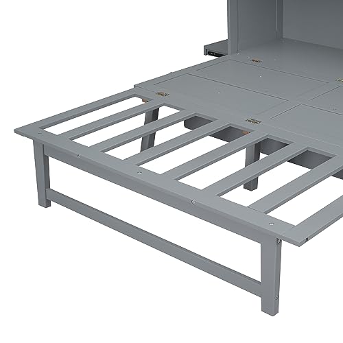 XD Designs Full Size Murphy Bed with Cabinet and Drawers, Solid Wood Wall Bed H5917