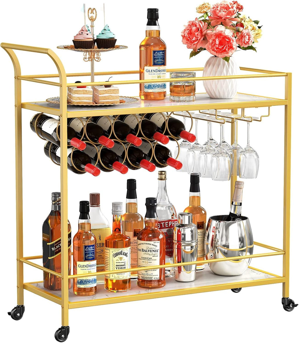 Lifewit Bar Cart, 2 Tier Drink Cart with 9 Wine Bottle Racks D9940
