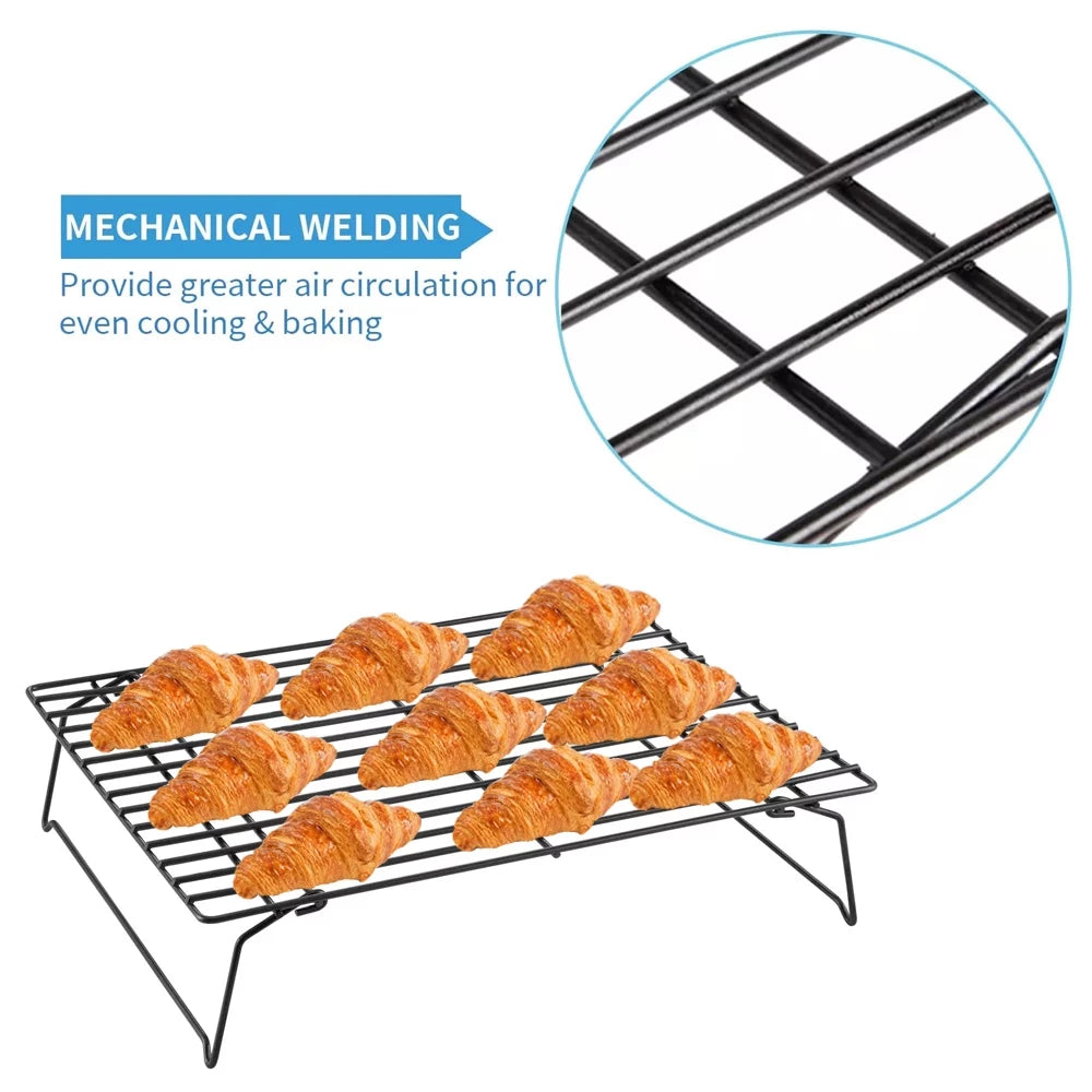 3-Tier Stackable Stainless Steel Cooling Rack with Folding Legs, 15"x10" Q505867