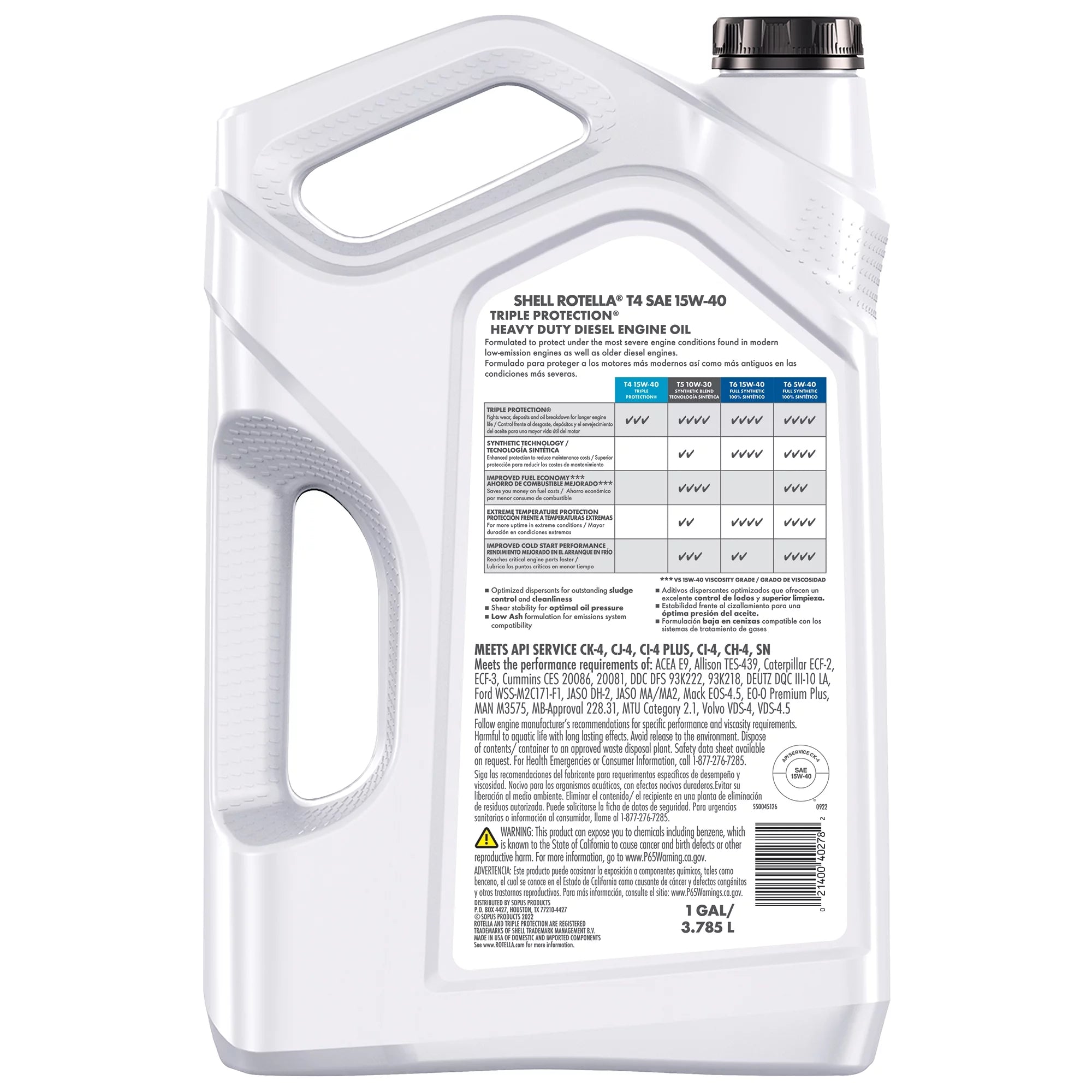 Shell Rotella T4 Triple Protection 15W-40 Diesel Motor Oil 1 Gallon 3 Pack P776