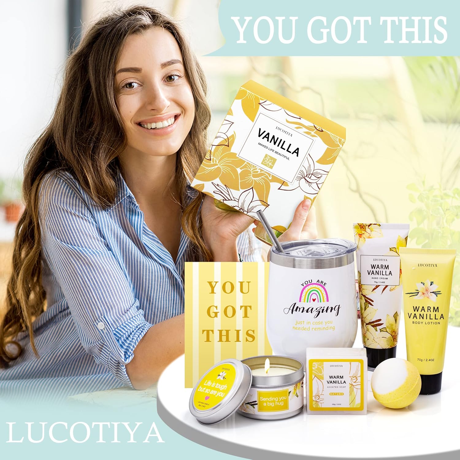 Relaxing Spa Gifts Basket for Women Warm Vanilla Bath and Body Set E377524