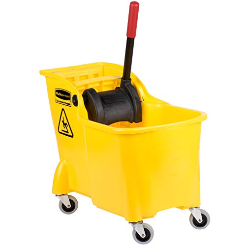 Rubbermaid Commercial 31 QT Tandem Mop Bucket with Wringer on Wheels, Yellow E9339