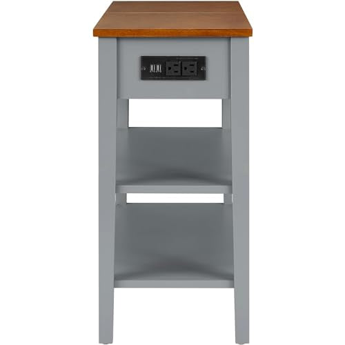 Side Table with Charging Post, USB Port and Storage Cabinet, Gray U495895