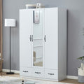 Rattan Armoire Wardrobe Closet Wood 71" Tall with 3 Doors 4 Drawers Mirror Hanging Rod and Shelves Large Clothes Storage Cabinet for Bedroom Pantry 47.2" W x 18.9" D x 70.8" H