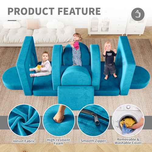 Kids Couch Modular Toddler Couch with 2 Triangular Cushions and 4 Arches, Gray R6577