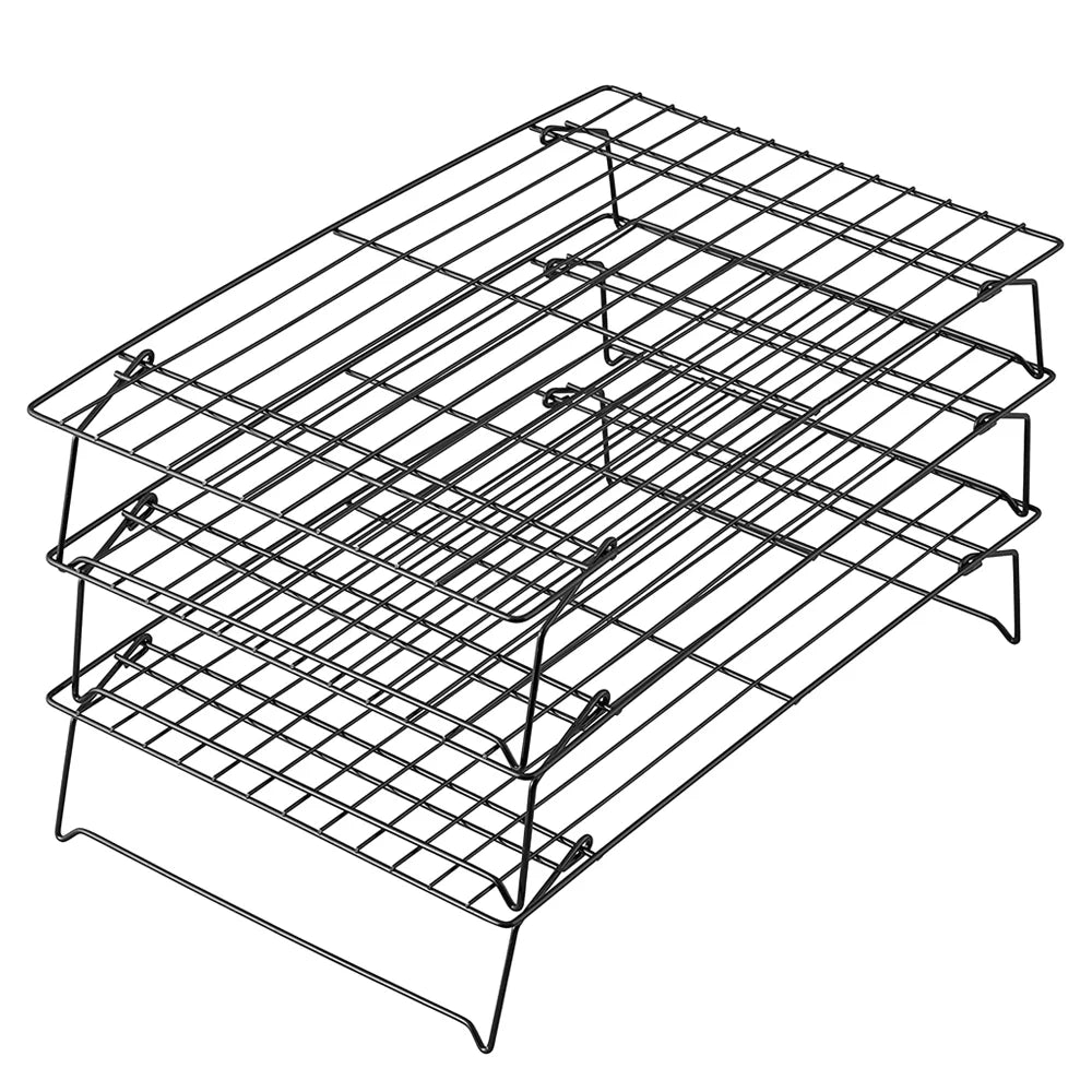 3-Tier Stackable Stainless Steel Cooling Rack with Folding Legs, 15"x10" Q505867