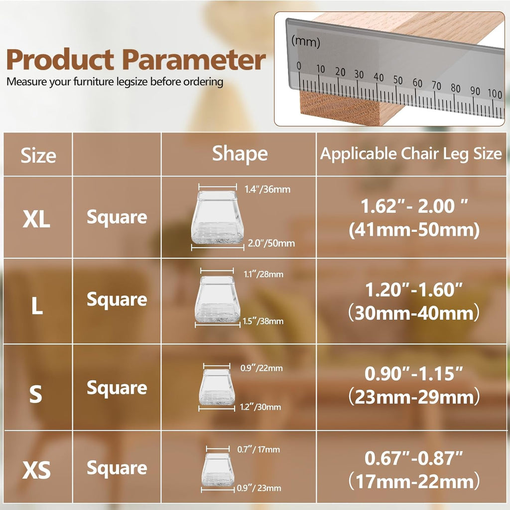 Square Chair Leg Floor Protectors for Hardwood Floors, Felt Pads, X-Small Q281451