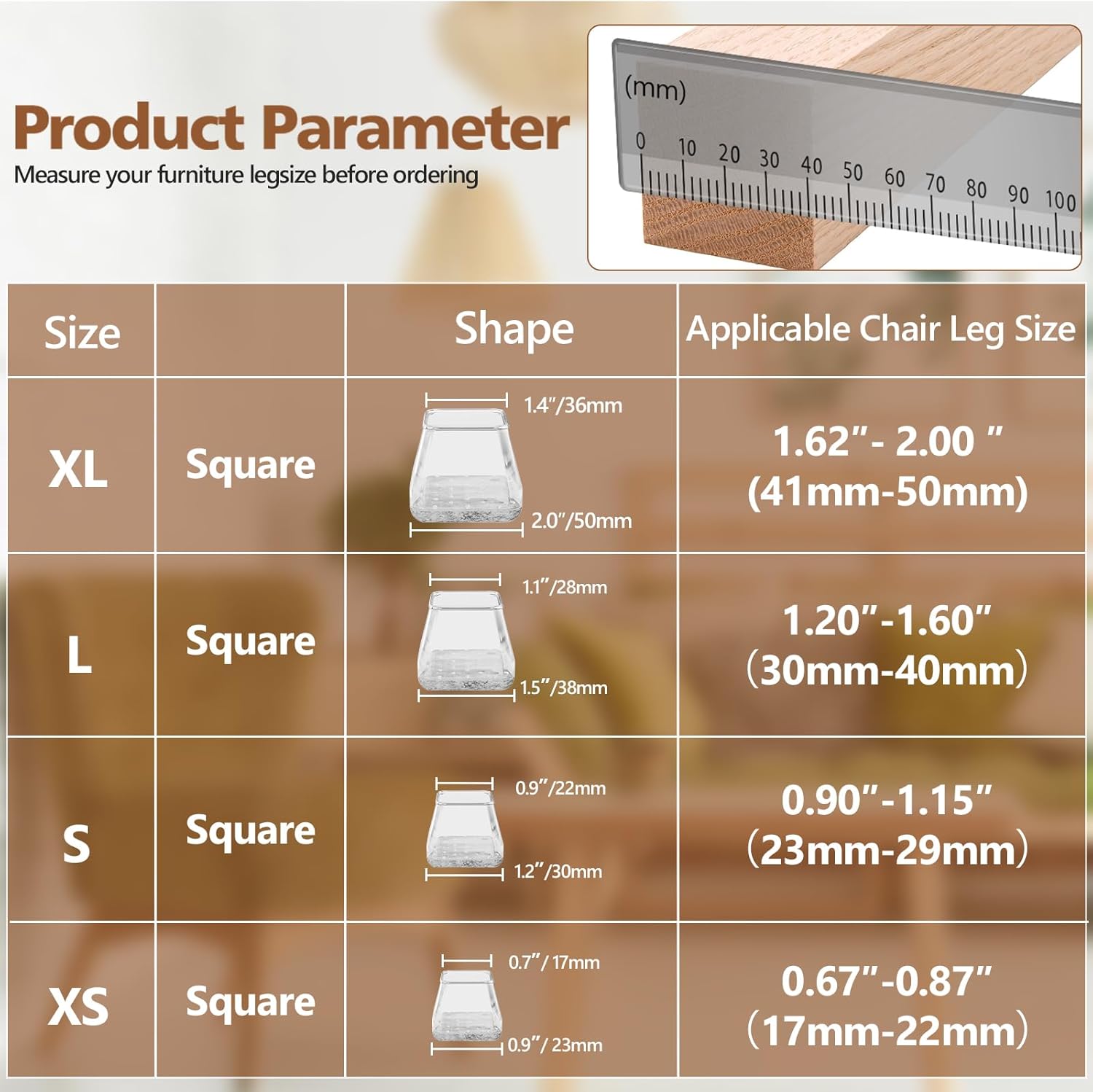 Square Chair Leg Floor Protectors for Hardwood Floors, Felt Pads, X-Small Q281451