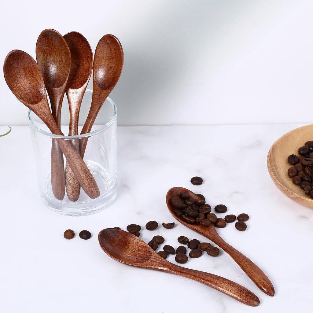 6Pcs Small Wooden Spoons 5.5 Inches for Cooking Soup Tea Coffee E122