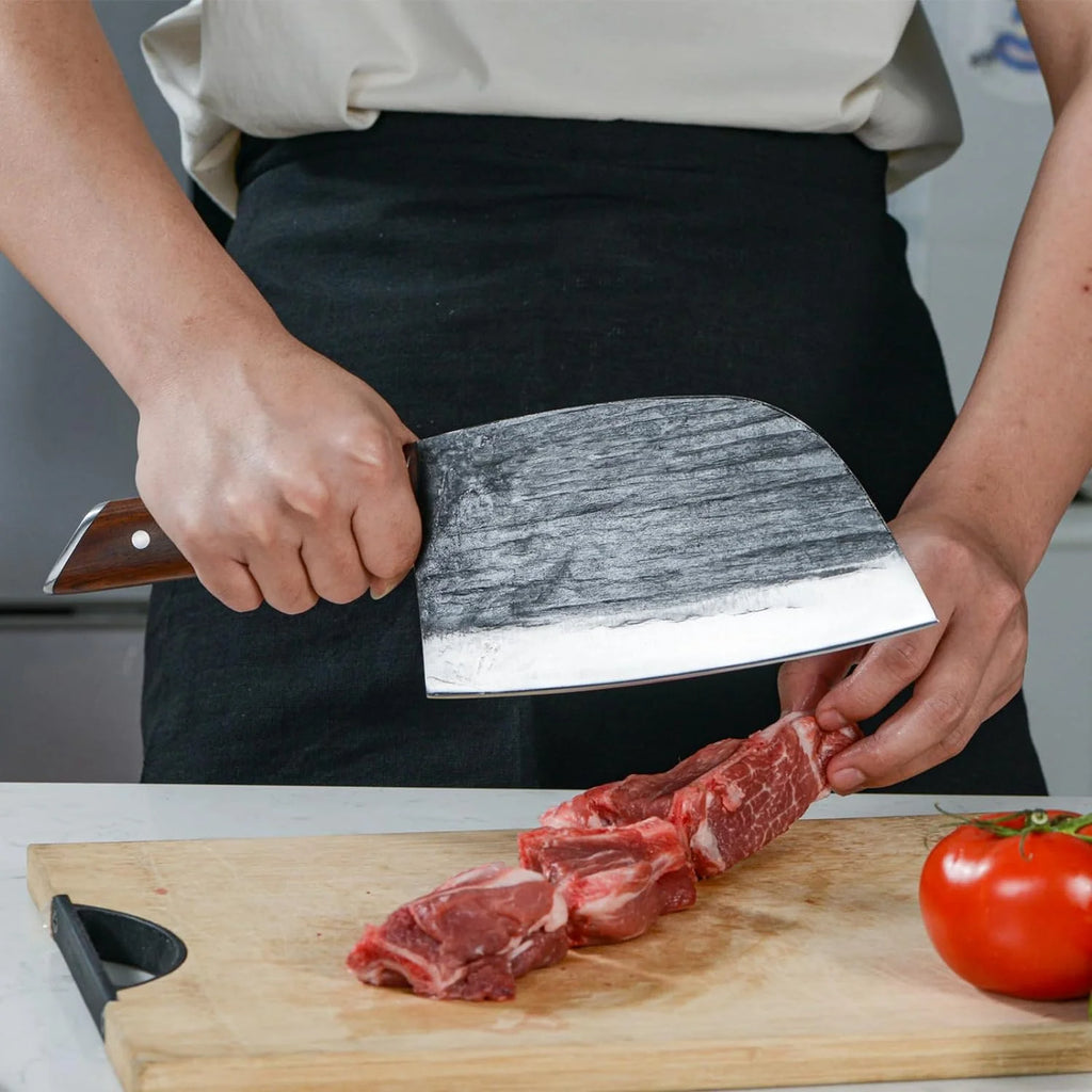 Crazybeat Meat Cleaver Knife 7.4 in Full Tang Serbian Chef's Knife U360