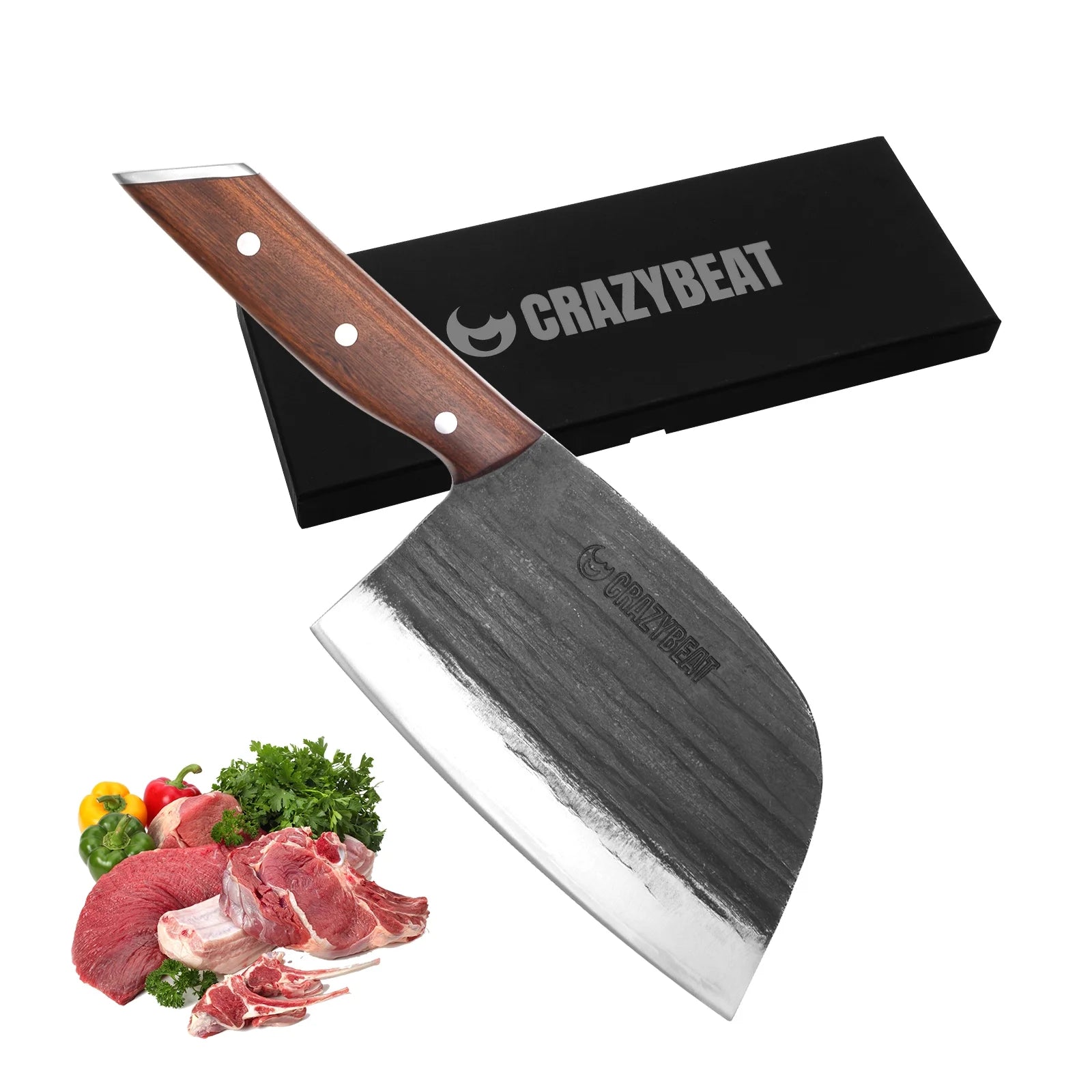 Crazybeat Meat Cleaver Knife 7.4 in Serbian Chef's Knife Full Tang Kitchen knives for Meat Cutting, 65 High Carbon Manganese Steel Butcher Knife for Outdoor Home