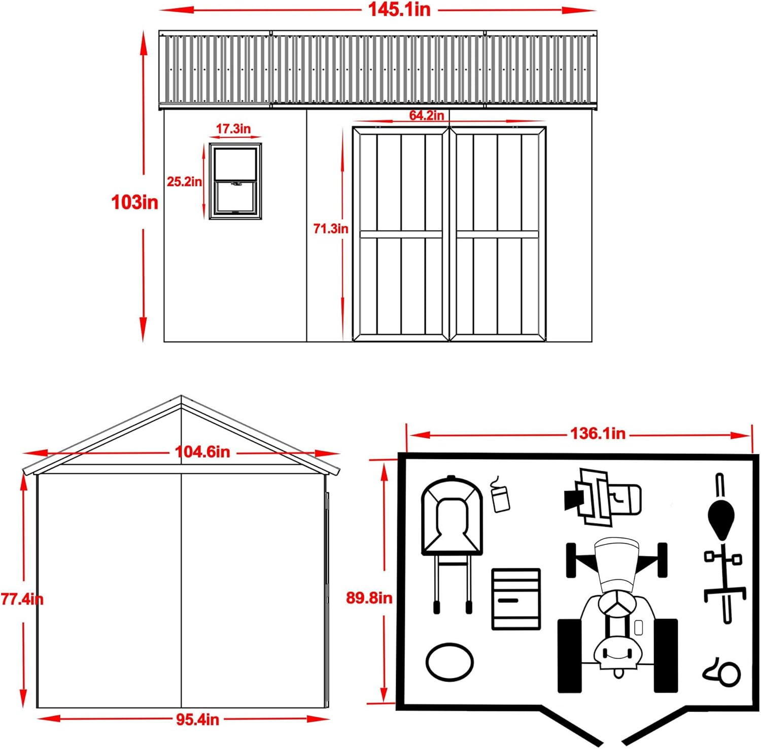 MUPATER 12 ft x 9 ft Outdoor Wood Shed with Metal Roof, Lockable Door M973