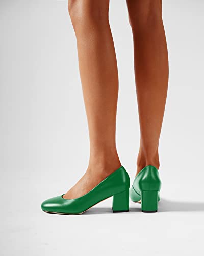 Women’s Matte Leather Slip On Chunky Low Heel Pumps E80602