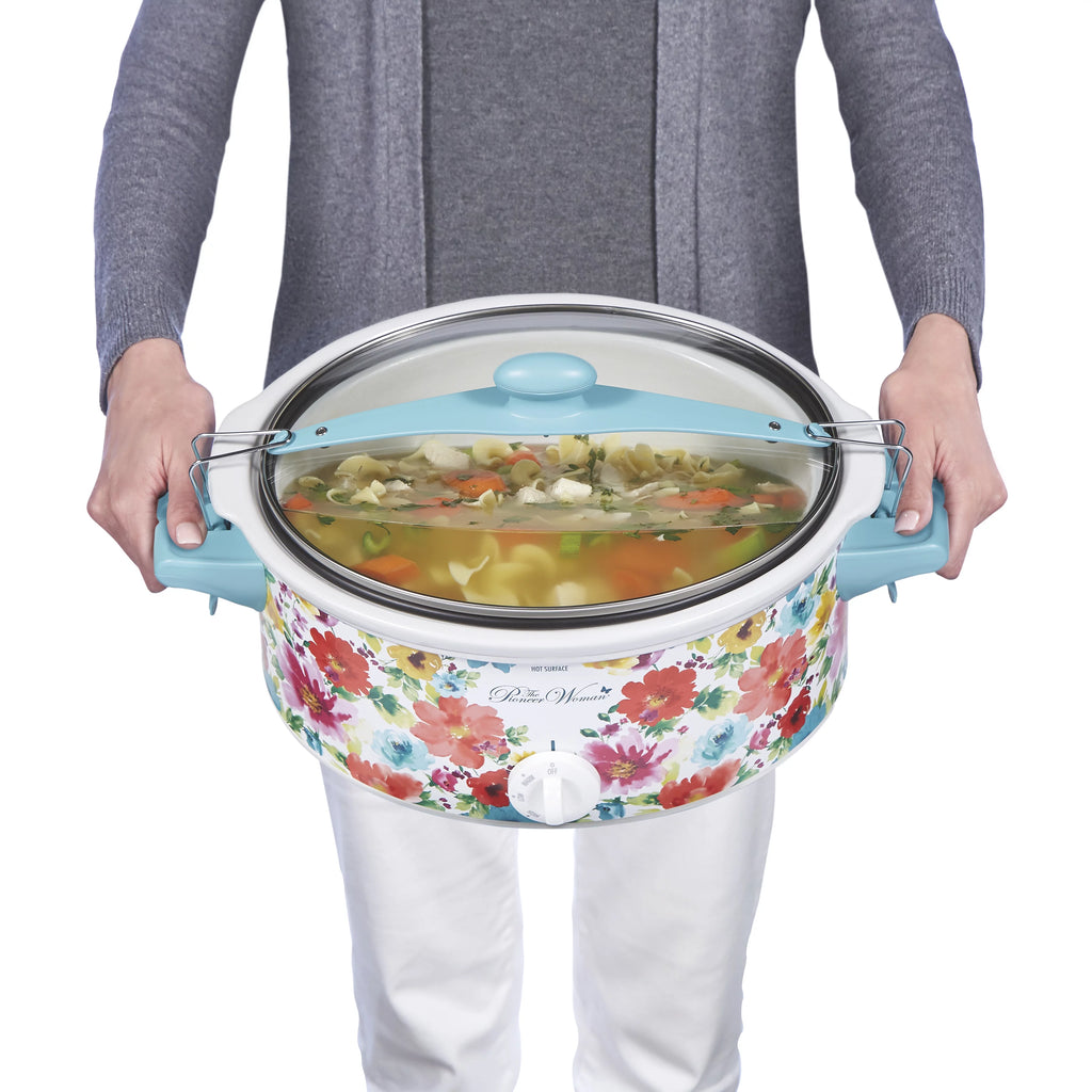 Pioneer Woman Portable Slow Cooker, 6 Quart, Removable Crock, Breezy Blossom D810317
