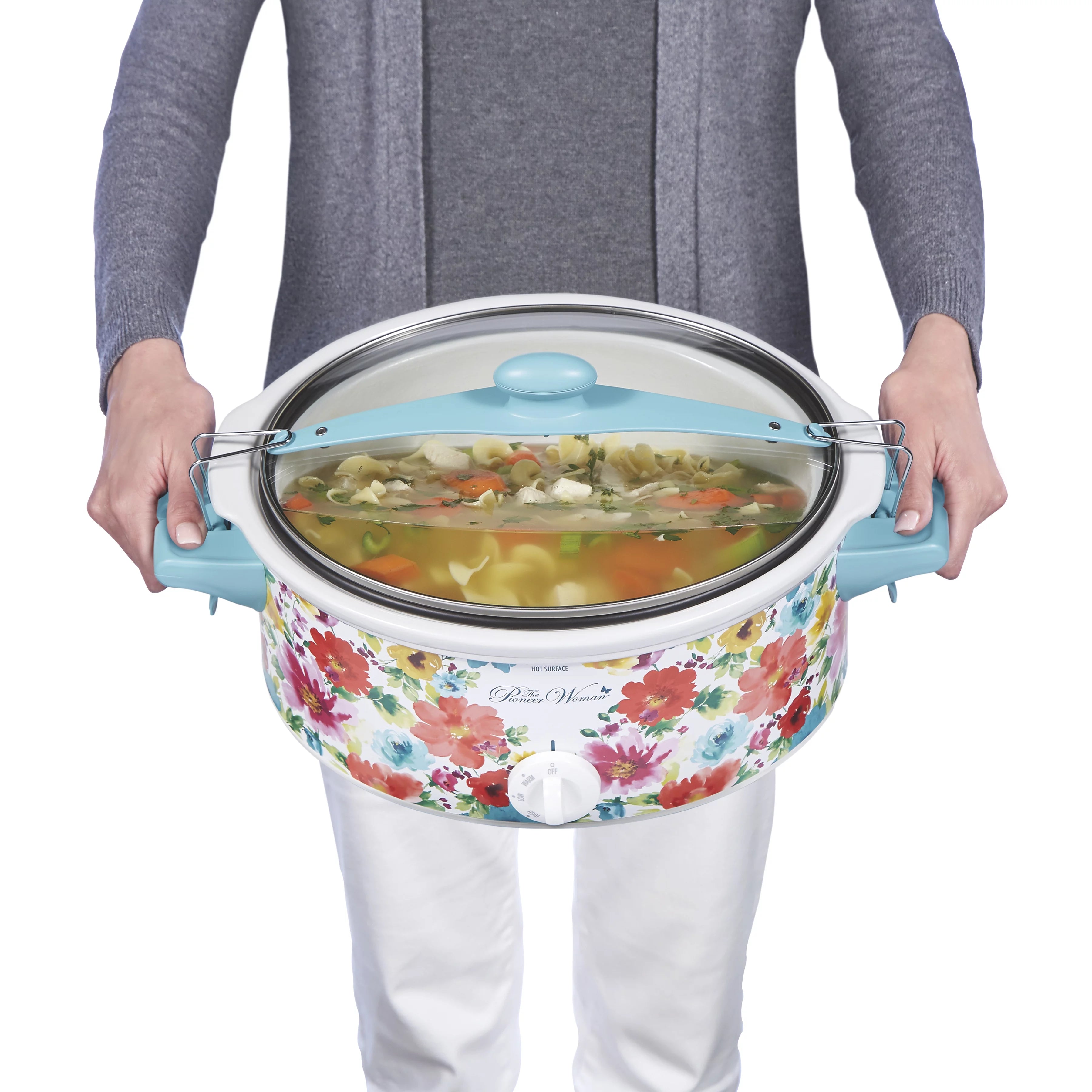 Pioneer Woman Portable Slow Cooker, 6 Quart, Removable Crock, Breezy Blossom D810317