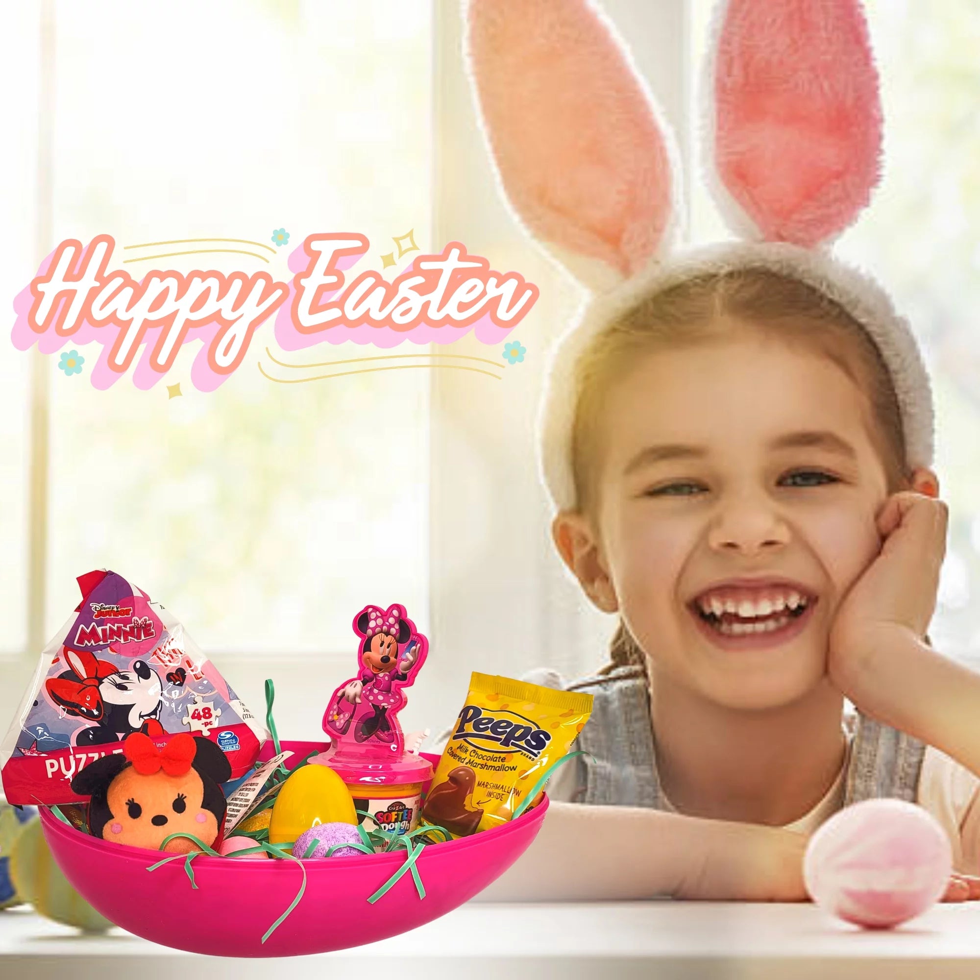 Happy Easter Basket Pre-Filled Jumbo Egg with Minnie Mouse Plush Toy & Candies V69598