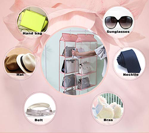 AARAINBOW Hanging Clear Handbag Purse Organizer for Closet with Hook, 4 Pockets, Gray H76508