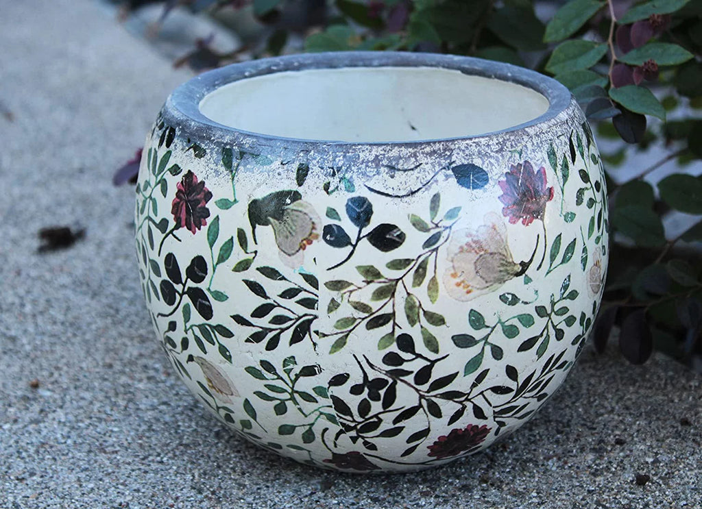 Old World Ceramic Red and Green Round Planters Garden Pots Q479