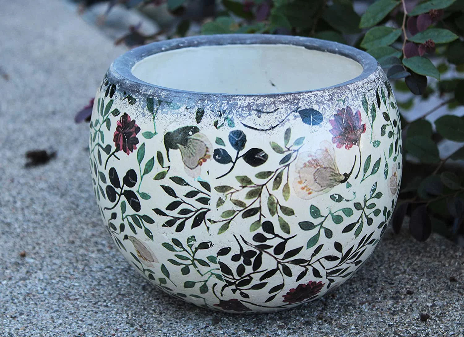 Old World Ceramic Red and Green Round Planters Garden Pots Q479