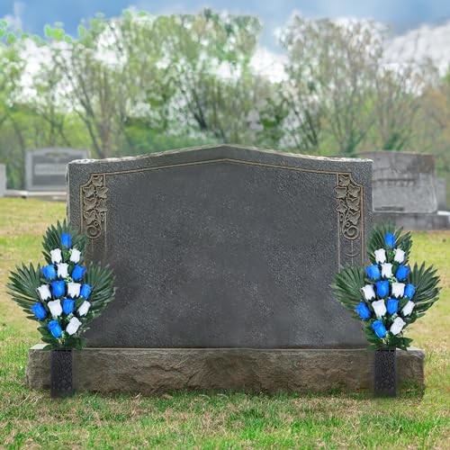 2 Sets Artificial Cemetery Flowers with 2 Nail Vases, Outdoor Grave Decorations L71549