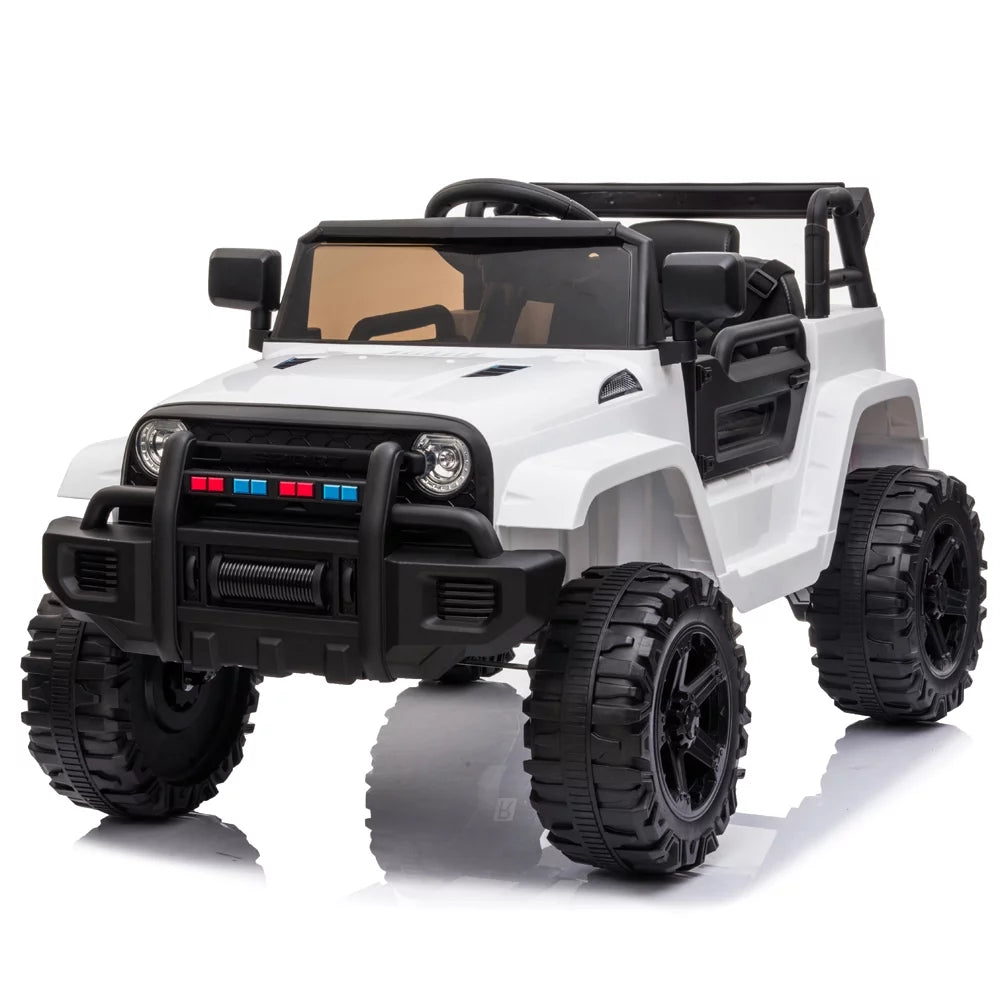 Zimtown Safety 12V Battery Electric Remote Control Car, Kids Toddler Ride On Truck Toy Motorized Vehicles, Wheels Suspension, Seat Belts, LED Lights and Realistic Horns White