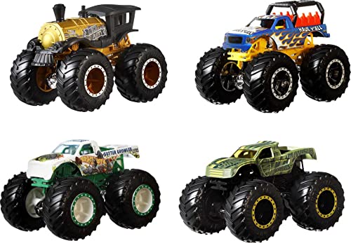 Hot Wheels Monster Trucks Set of 4, 1:64 Scale 4-Pack of Toy Trucks, Collectible Vehicles (Styles May Vary)