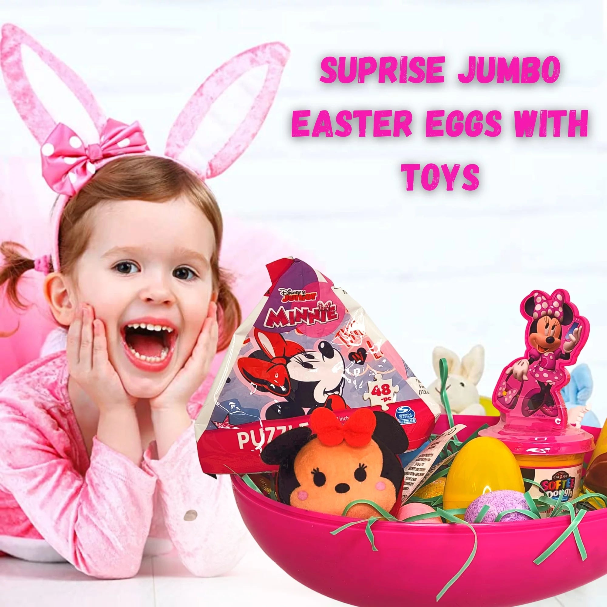 Happy Easter Basket Pre-Filled Jumbo Egg with Minnie Mouse Plush Toy & Candies V69598