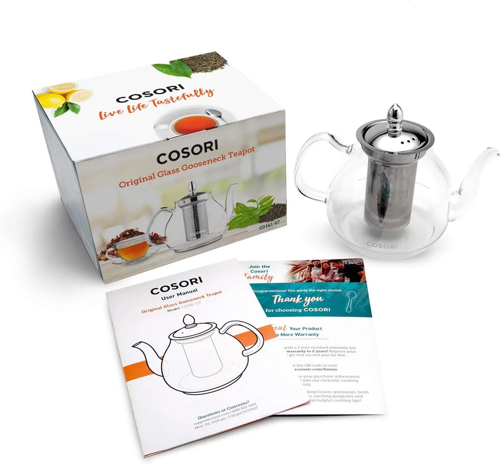 Cosori Glass Gooseneck Teapot with Stainless Steel Infuser, 1000 ml Y752029