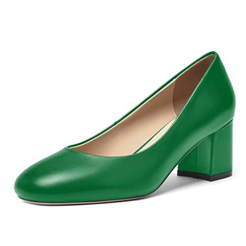 Womens Casual Matte Leather Round Toe Office Comfortable Slip On Chunky Low Heel Pumps Dressy Shoes 2.2 Inch