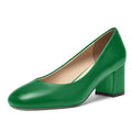 Womens Casual Matte Leather Round Toe Office Comfortable Slip On Chunky Low Heel Pumps Dressy Shoes 2.2 Inch