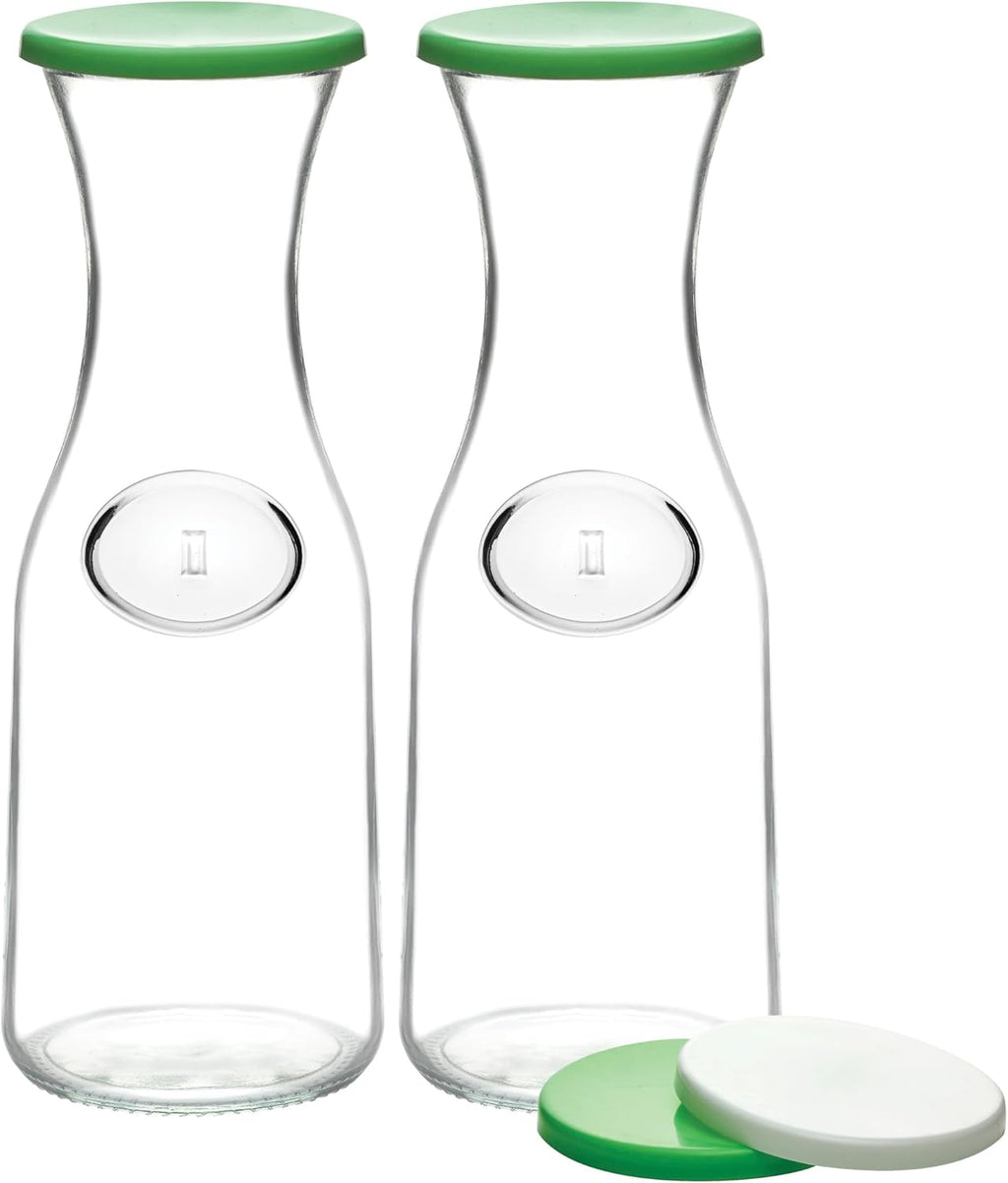 Glass Carafe Pitchers with Lids, 2-Pack for Water, Milk and Juice X906