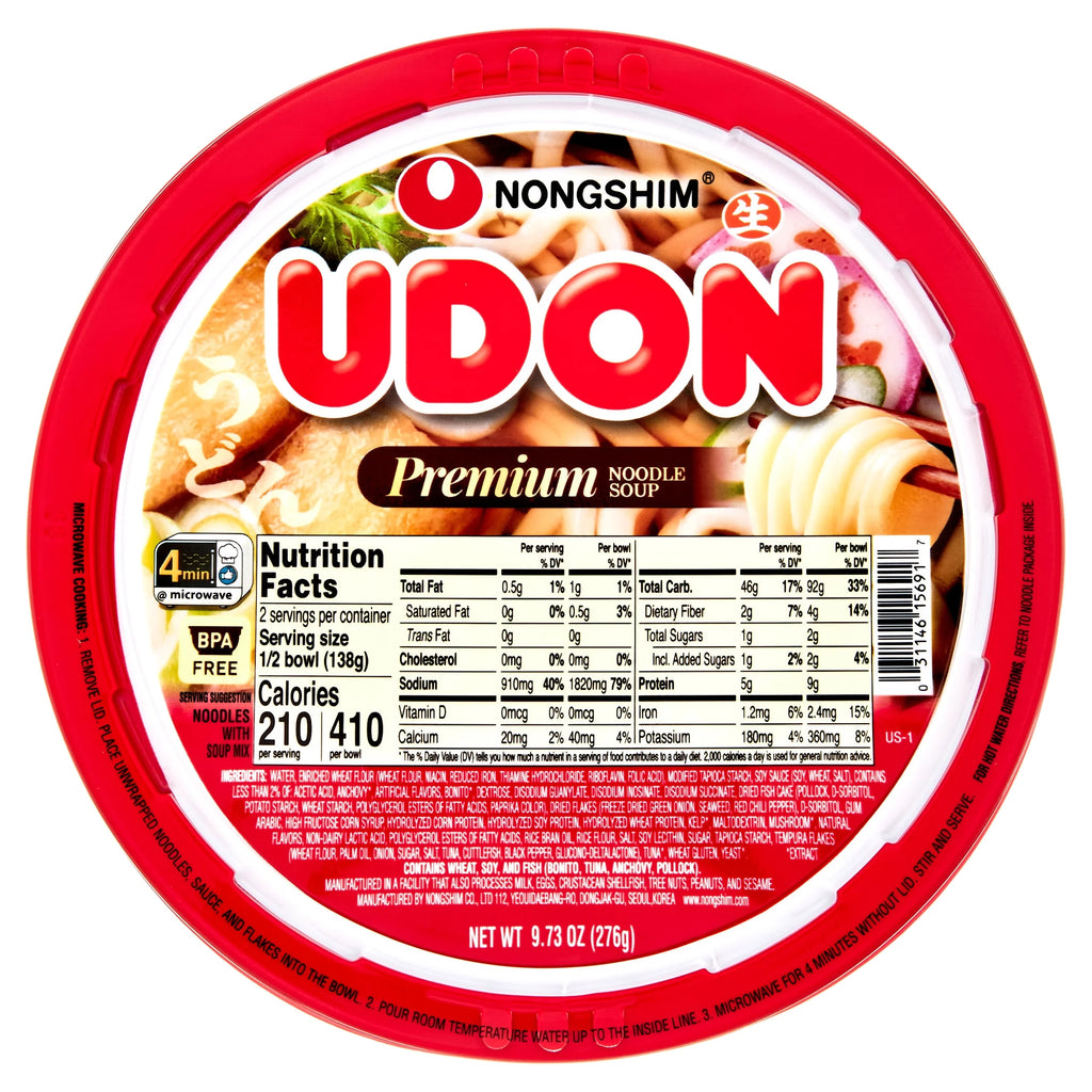 Nongshim Pre-Cooked Udon Savory Soy Noodle Soup Bowl, 9.73oz, 6 Count L7582