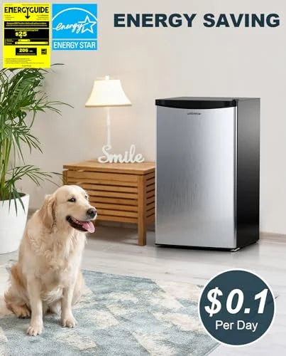 Upstreman 3.2 Cu.Ft Mini Fridge with Freezer, Stainless Steel X1754