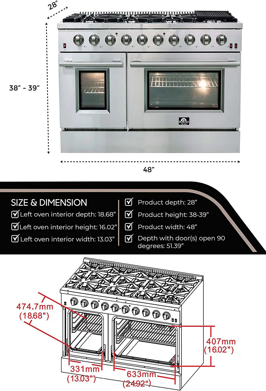Galiano Gold Professional 48" Freestanding Gas Range H868