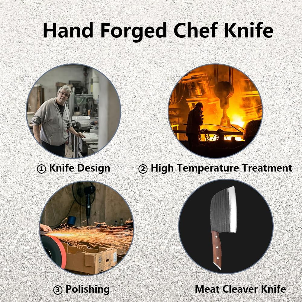 Crazybeat Meat Cleaver Knife 7.4 in Full Tang Serbian Chef's Knife U360
