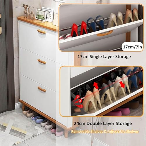 Slim Hidden Shoe Cabinet 3 Flip Drawers Wooden Tall Shoe Storage V823007